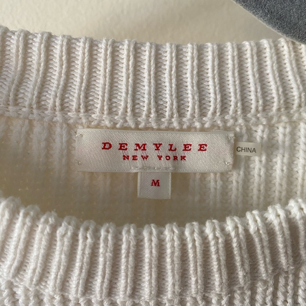 Demylee White Sweater with Purple Accent Design Size Medium - Picture 2 of 5